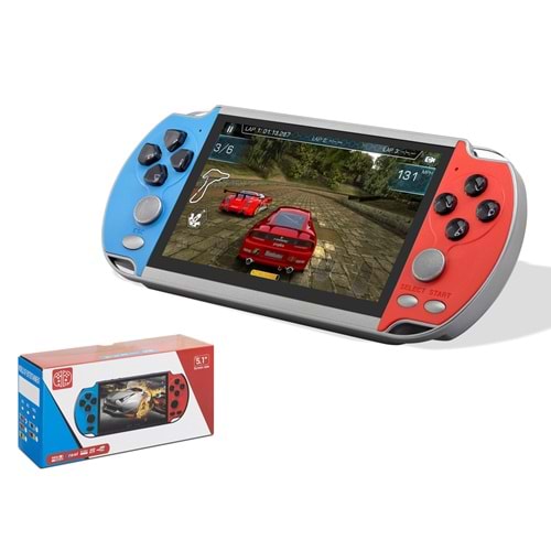 NODAR ND755 Retro El Oyun Konsolu 5.1 inç Ekran 64 GB Kart Destekli - Kırmızı/Mavi