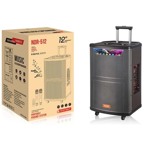 NDR NDR512 Bluetooth Hoparlör FM Radyo 12 İnç USB TF AUX Çift Mikrofonlu Kumandalı - Siyah
