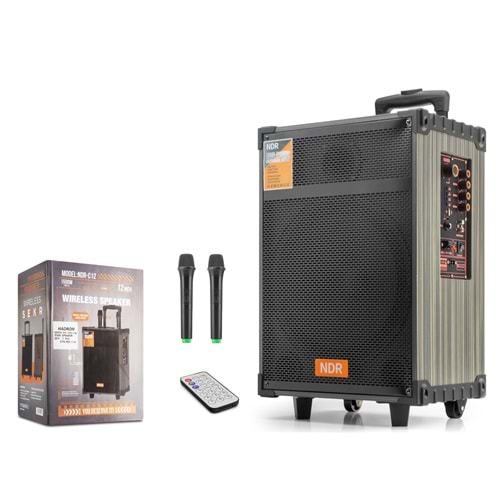 NDR NDRC12 Bluetooth Hoparlör FM Radyo 12 İnç USB TF AUX Çift Mikrofonlu Kumandalı - Siyah