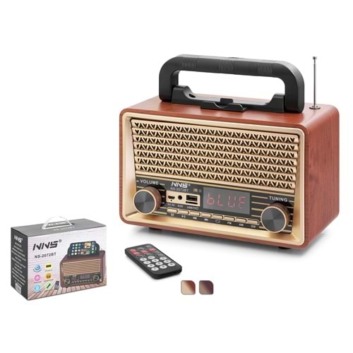 NNS NS2072BT Bluetooth Nostaljik FM Radyo USB TF AUX Kumandalı Taşınabilir Hoparlör - Kahverengi