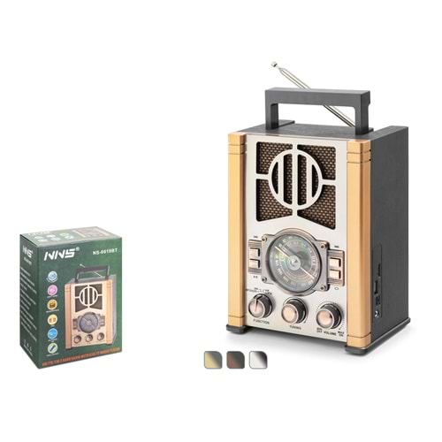 NNS NS6619BT Bluetooth Nostaljik FM Radyo TWS USB TF AUX Taşınabilir Hoparlör - Kahverengi