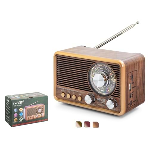 NNS NS6676BT Bluetooth Nostaljik FM Radyo TWS USB TF Hoparlör - Kahverengi