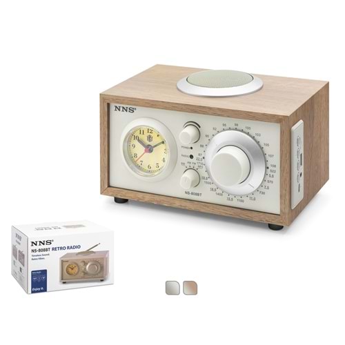 NNS NS808BT Bluetooth Nostaljik FM Radyo USB TF Analog Saatli Hoparlör - Kahverengi