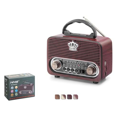 NNS NS8092BT Bluetooth Nostaljik Hoparlör FM 18 x 9.6 x 13.8 cm