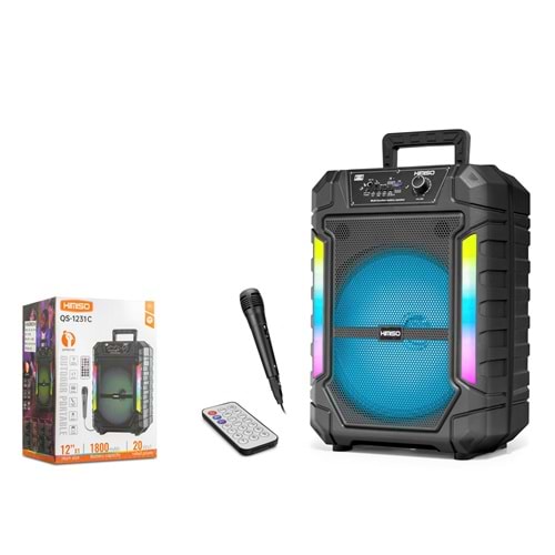 KIMISO QS1231C Bluetooth Hoparlör FM Radyo 12 İnç USB TF AUX RGB Mikrofonlu Kumandalı - Siyah