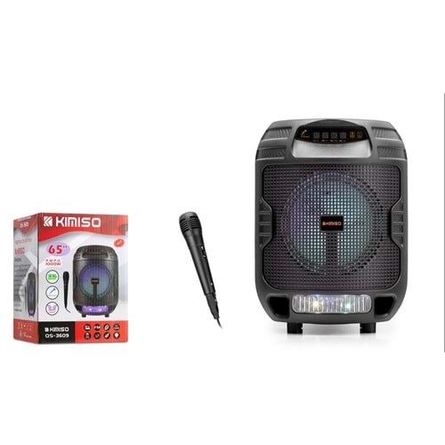 KIMISO QS3609 Bluetooth Hoparlör FM Radyo 6.5 İnç USB TF AUX RGB Mikrofonlu - Siyah