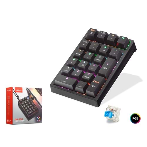 NODAR QS500 Kablolu Mekanik Numerik Klavye Blue Switch RGB - Siyah