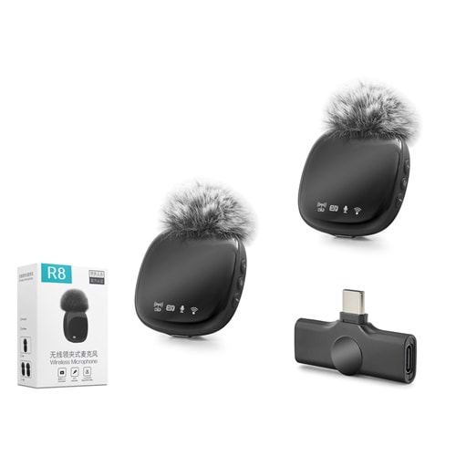 HADRON R8 Type-C Kablosuz 2’li Yaka Mikrofonu - Siyah