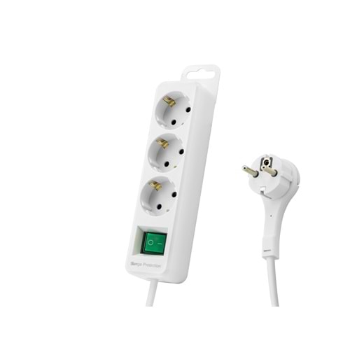 S-LINK SPGF03 Akım Korumalı Uzatma Kablosu 3 Priz Anahtarlı 306 Joule 3G1.0mm Tam Bakır 1.5M - Beyaz