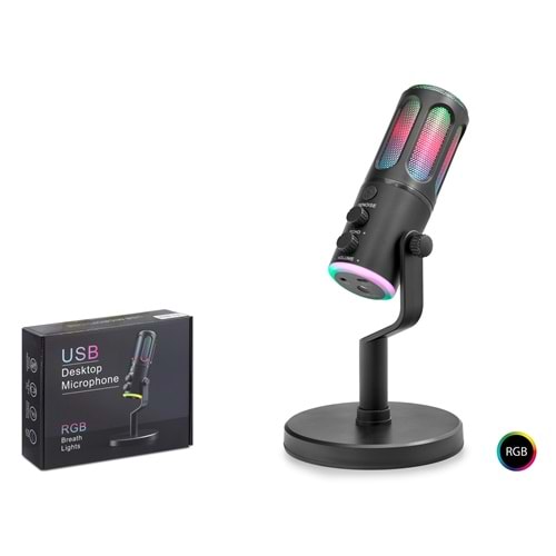 HADRON SU8 Profesyonel Gaming RGB Mikrofon DSP Gürültü Engelleme Reverb Echo Destekli Type-C - Siyah