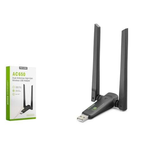 PIX-LINK UAC23D USB WiFi Adaptör AC650 Dual Band - Siyah