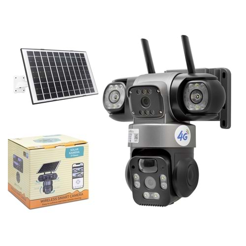 VENAS VN-113S4G Solar 4G SIM Kartlı Speed Dome IP Güvenlik Kamerası 2 x 3MP V380 Pro Gri Siyah