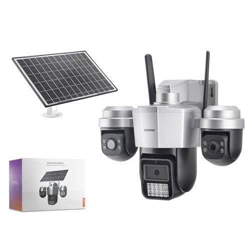 LENOVO W14CZ Smart Solar 4G SIM Kartlı IP Güvenlik Kamerası 3 Lens 3x3MP AOV PTZ - Siyah