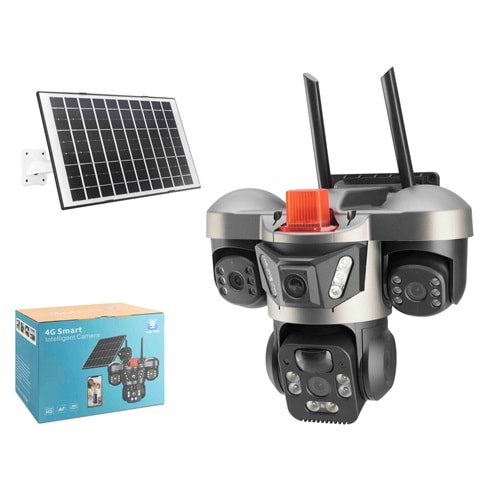 X5-Tech YT-66G Solar 4G SIM Kartlı IP Güvenlik Kamerası 3 Lens 3×3MP V380 PTZ Hareket Takipli - Siyah