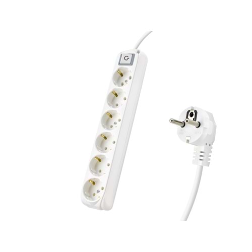 ALMERA 9260202 Anahtarlı Topraklı Uzatma Kablosu 6x Priz 2 m - Beyaz