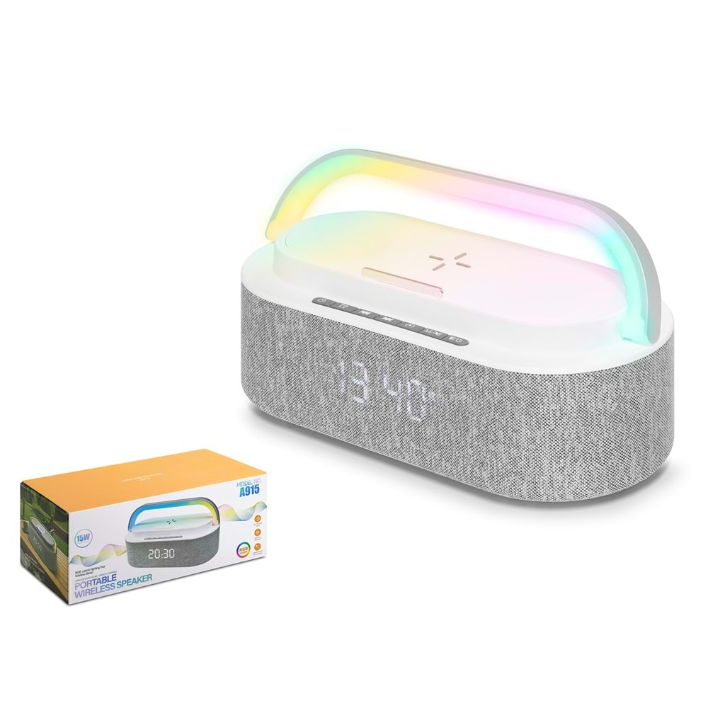 HADRON A915 Mini Bluetooth Hoparlör FM RGB - Beyaz