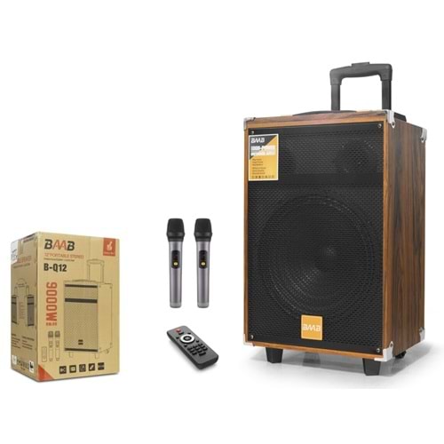BAAB BQ12 Bluetooth Karaoke Hoparlör FM 12 Çift Mikrofonlu Kumandalı 34 x 27 x 56 cm