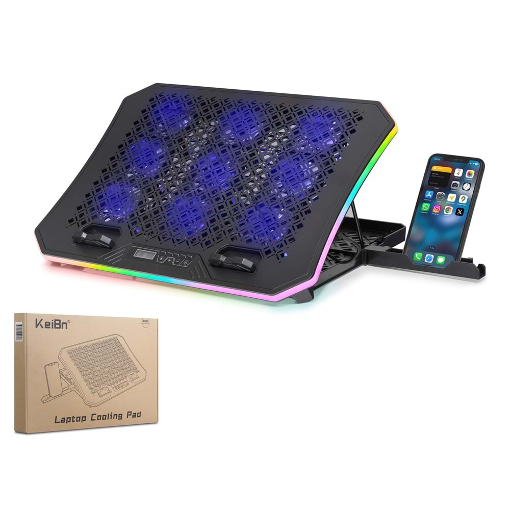 HADRON DCXA19 Laptop Soğutucu 9x Fan RGB + Telefon Standı 14–18 - Siyah