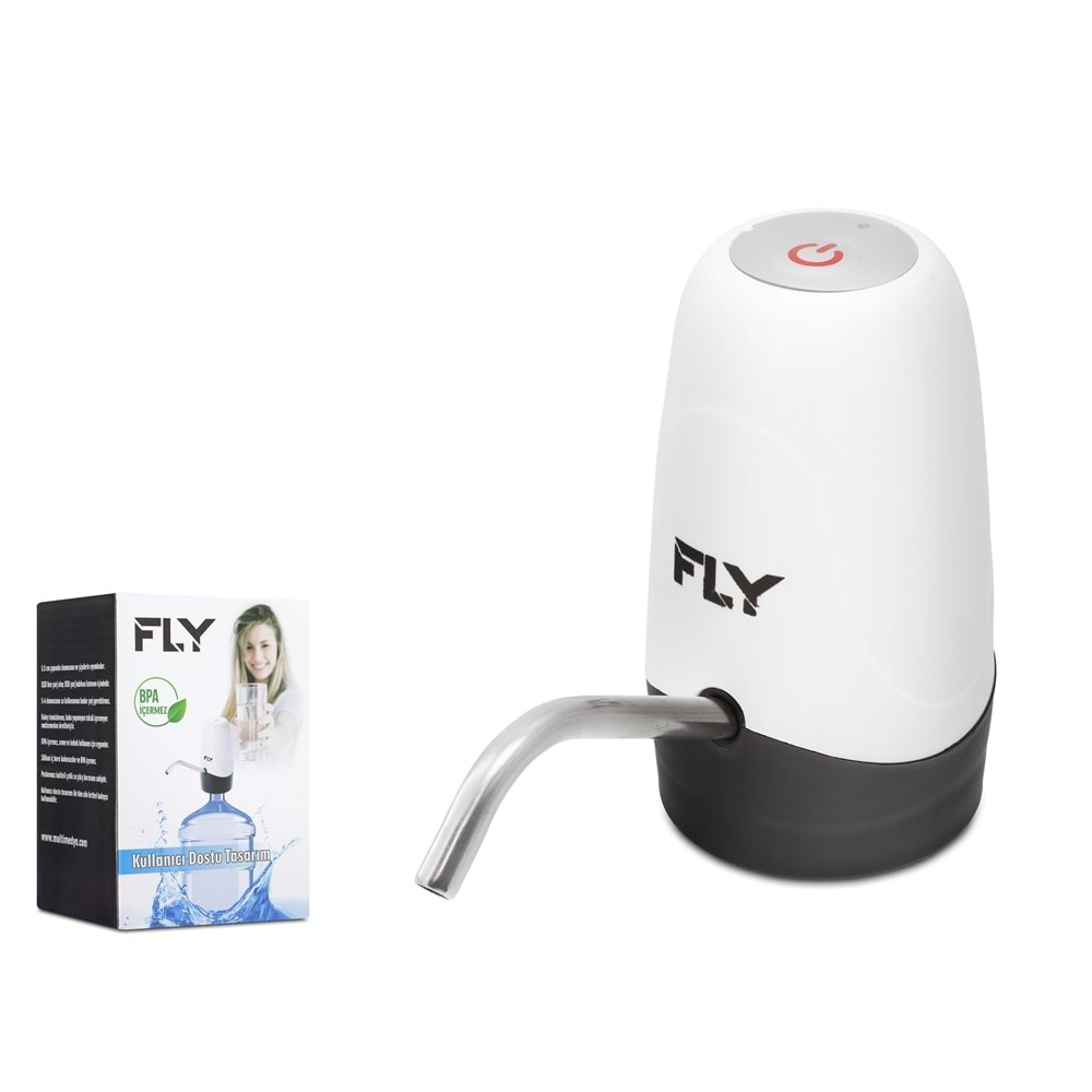 FLY FLYSP USB Şarjlı Pilli Su Pompası + Şarj Lambalı - Beyaz