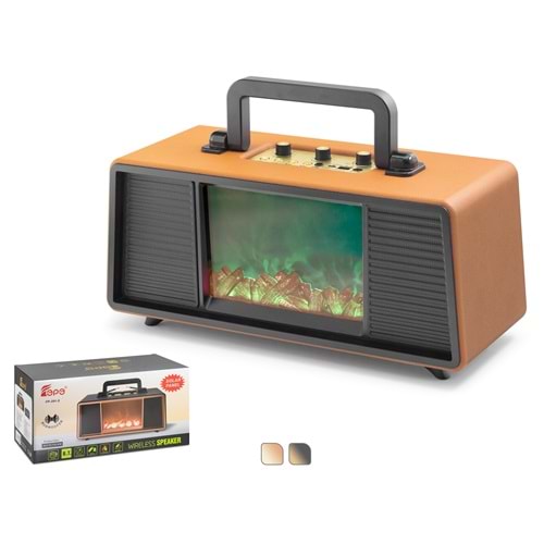 FEPE FP391S Bluetooth Solar Panelli FM Radyo USB TF Nostaljik Hoparlör RGB Alev Efektli - Kahverengi