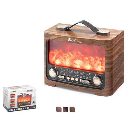 FEPE FP821 Bluetooth FM Nostaljik Hoparlör Alev Efektli USB TF 25.7 x 14.5 x 19.4 cm - Kahverengi