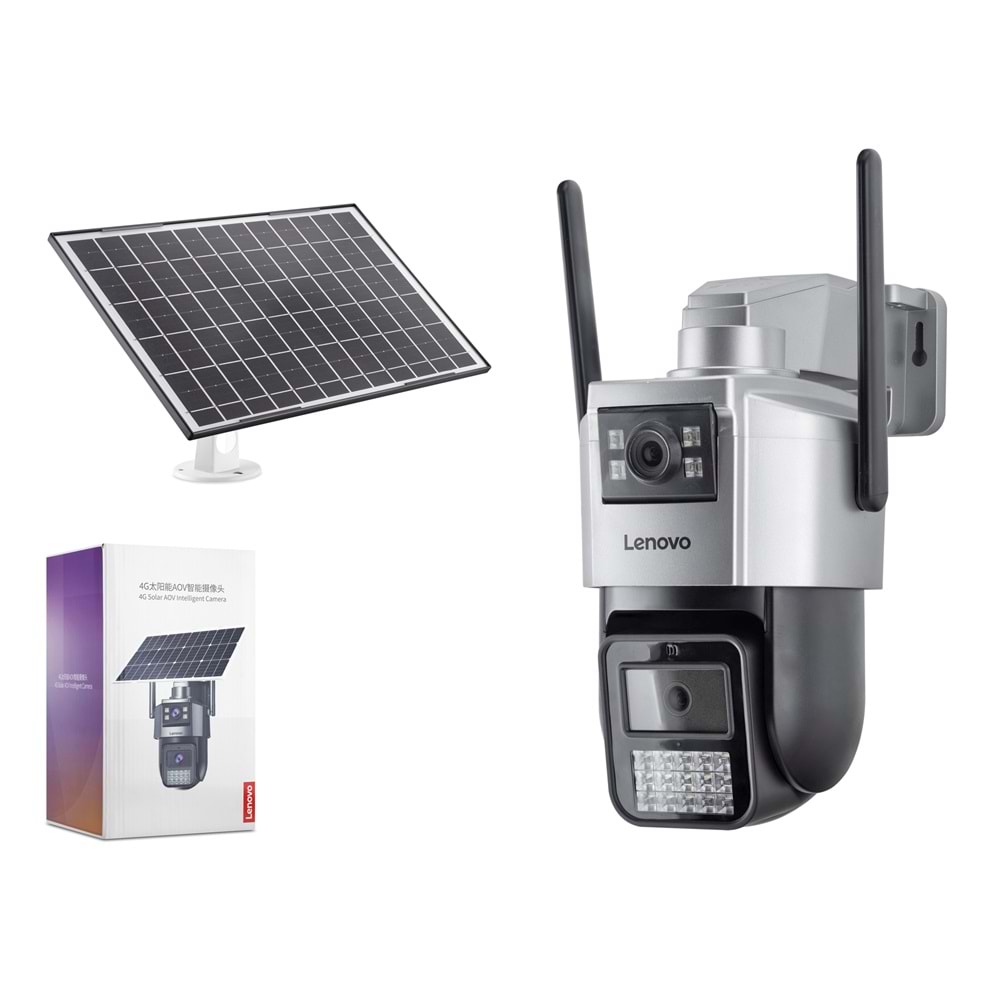 LENOVO G4S4 Smart Solar 4G SIM Kartlı IP Güvenlik Kamerası 2 Lens 2x3MP AOV PTZ - Siyah
