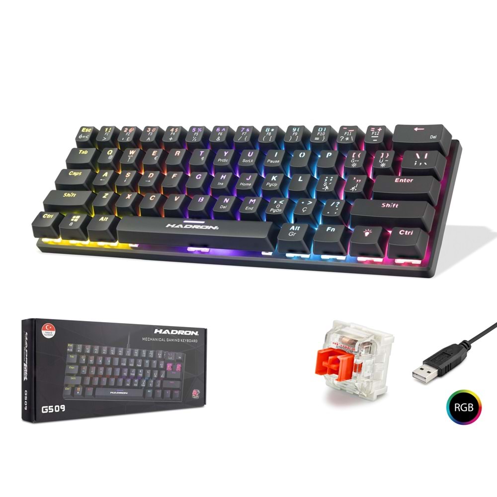 HADRON G509R Mekanik Gaming Mini Klavye Red Switch RGB - Siyah