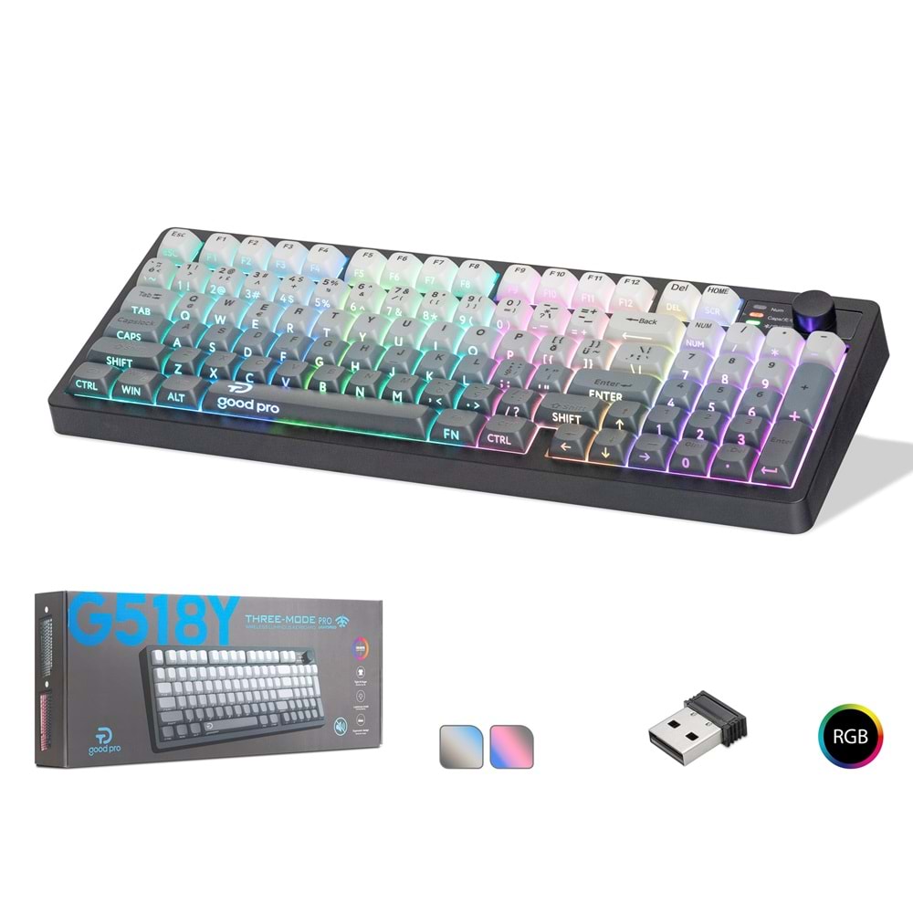 HADRON G518Y Gaming Klavye TRI Mod Sessiz Tuş RGB - Siyah