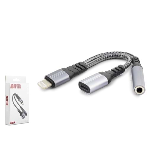 HADRON GJ-012 Lightning to Type-C + 3.5 mm Dişi Ayırıcı Kablo - Siyah