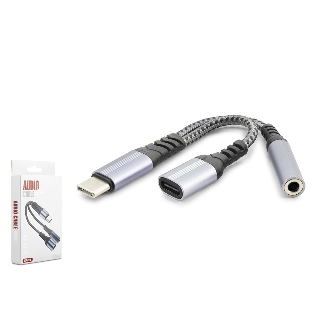 HADRON GJ-014 Type-C to Type-C + 3.5 mm Dişi Ayırıcı Kablo - Siyah