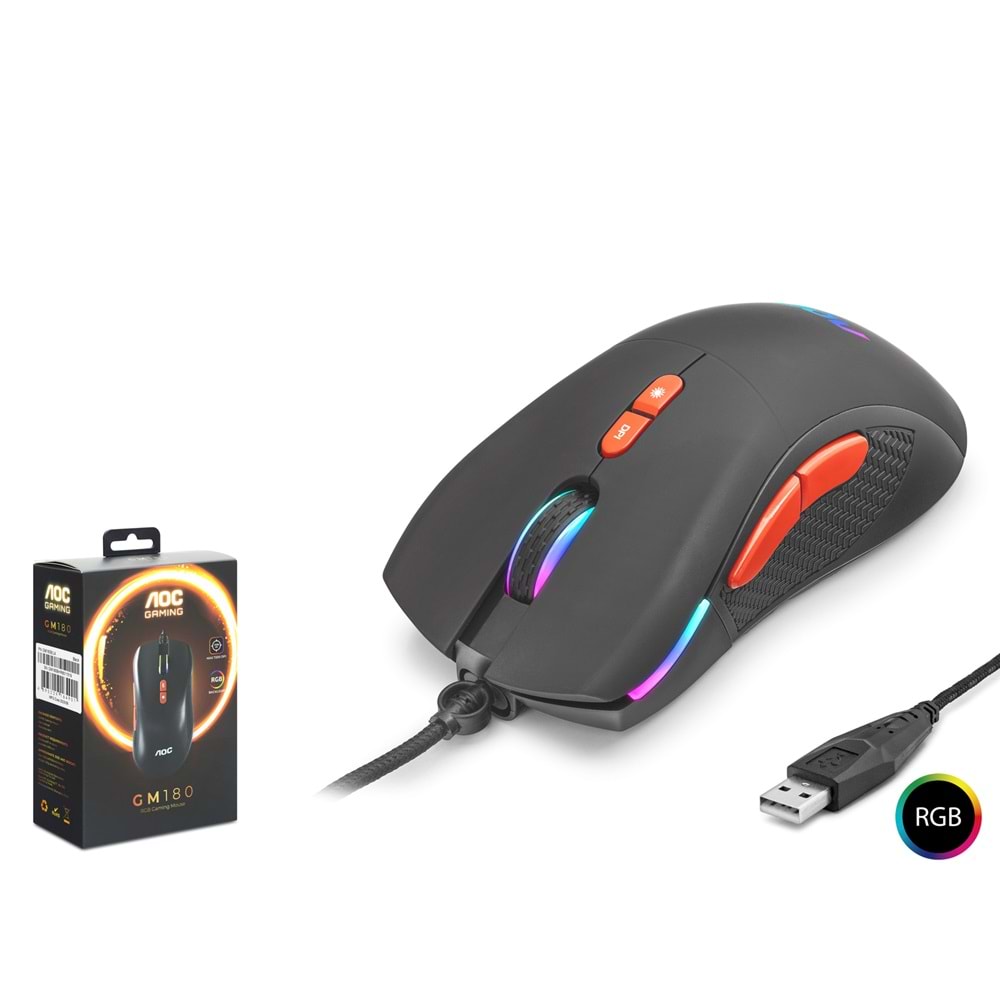 AOC GM180B/LA Gaming Mouse Optik Ayarlanabilir DPI USB RGB - Siyah