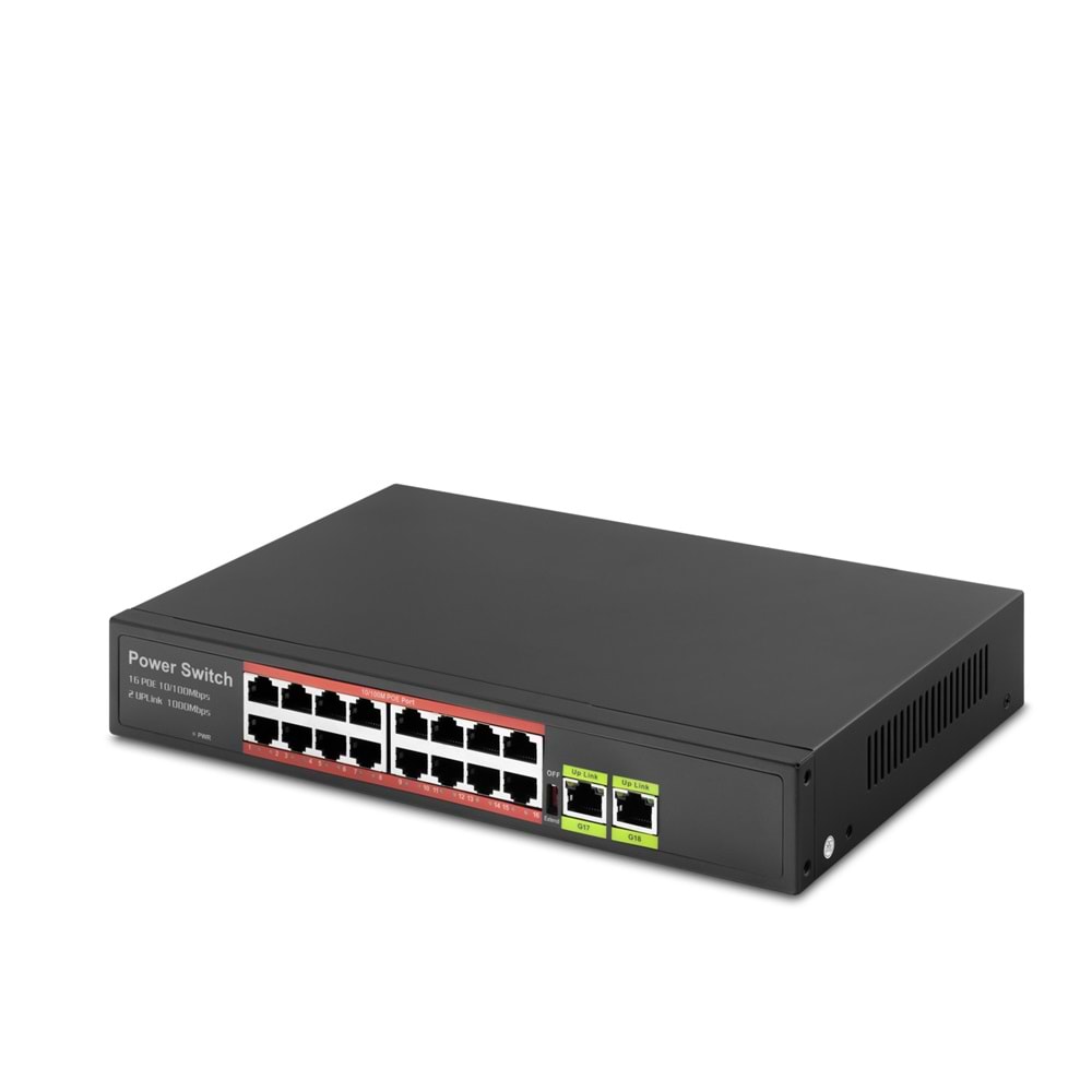 HADRON HD16 Gigabit PoE Switch 16 Port 2 Uplink - Siyah