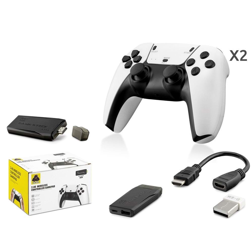 HADRON HD331 Retro Oyun Stick HDMI Çift GamePad Seti 2.4G Kablosuz - Beyaz