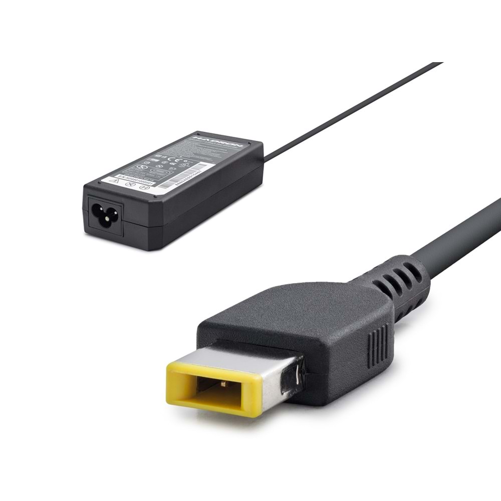 HADRON HD8801 20V 3.25A 65W Laptop Adaptörü - USB Tip Sarı Kare Uç - Lenovo, IBM Uyumlu - Siyah