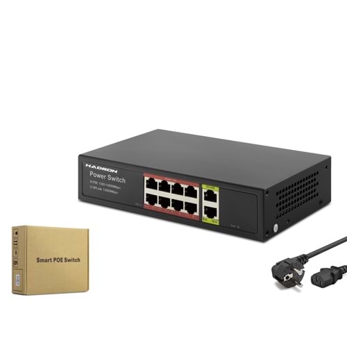 HADRON HDG08 Gigabit PoE Switch 8 Port 2 Uplink - Siyah