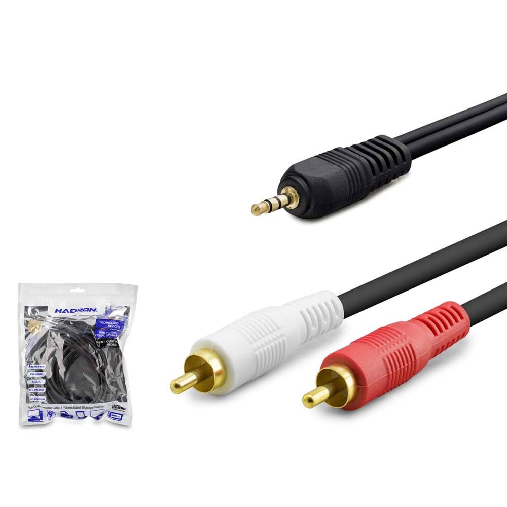HADRON HDX1060 3.5 mm to 2 RCA Kablo 5 m - Siyah