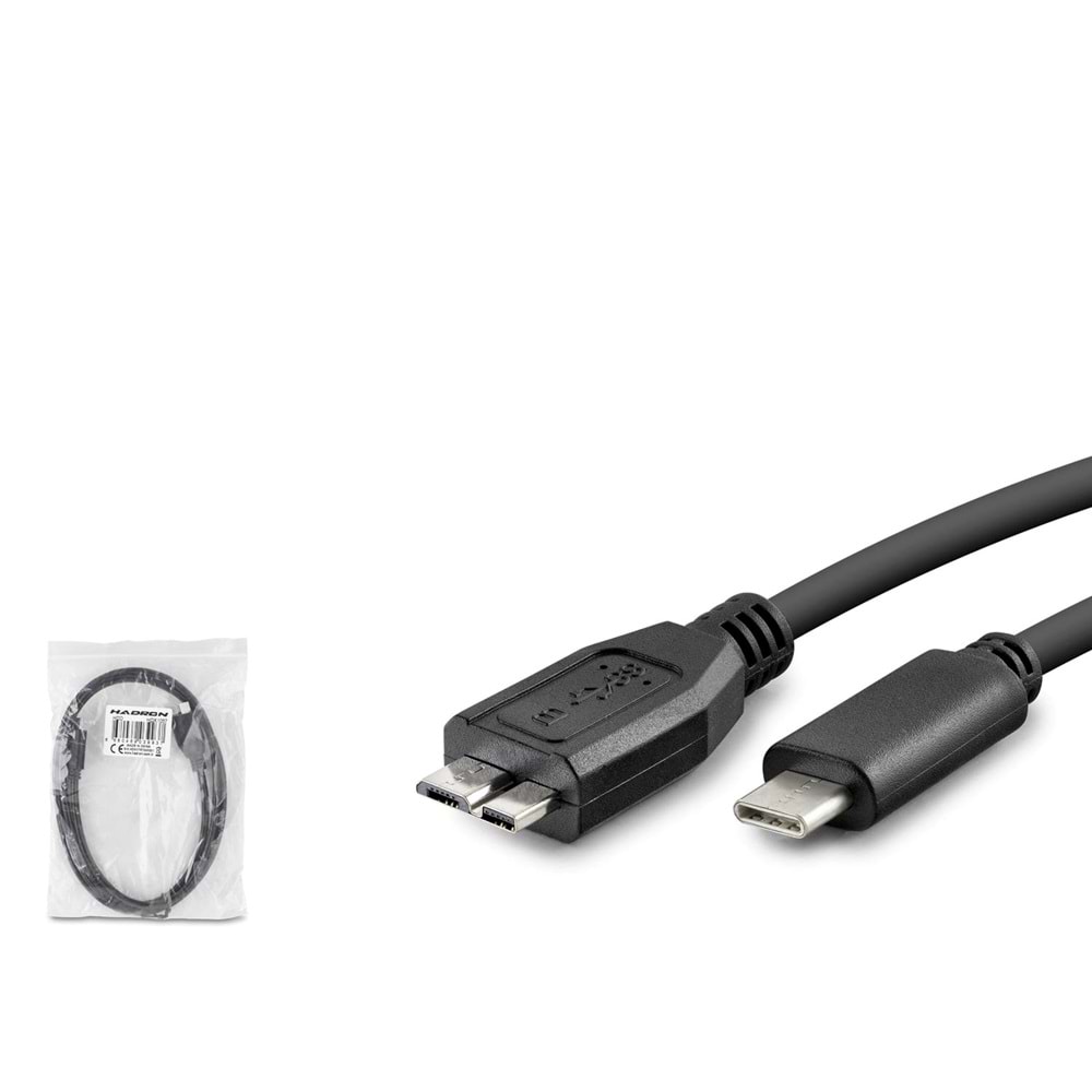 HADRON HDX1062 Type-C to Micro-B 3.0 Harddisk Kablosu 60 cm - Siyah