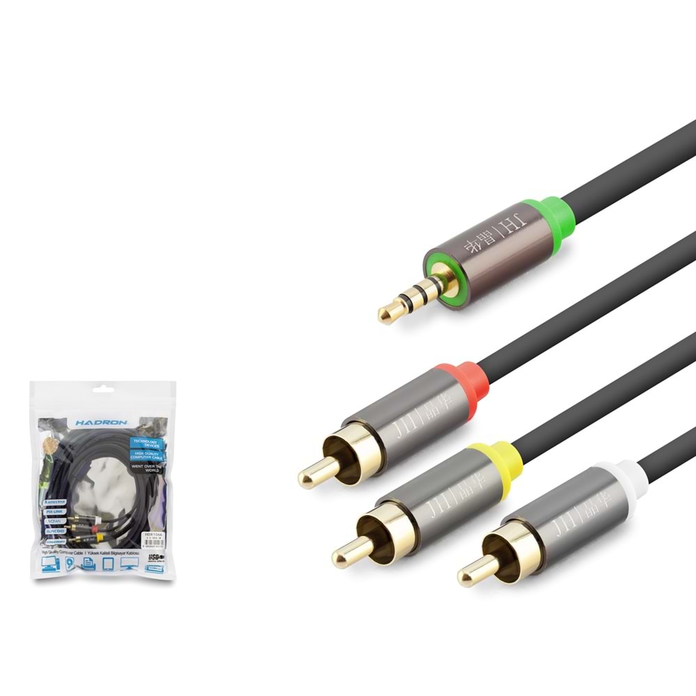 HADRON HDX1066 3.5 mm TRRS to 3 RCA AV Kablosu 5 m - Siyah