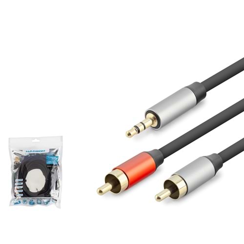 HADRON HDX1076 3.5 mm to 2 RCA Kablo 10 m - Siyah