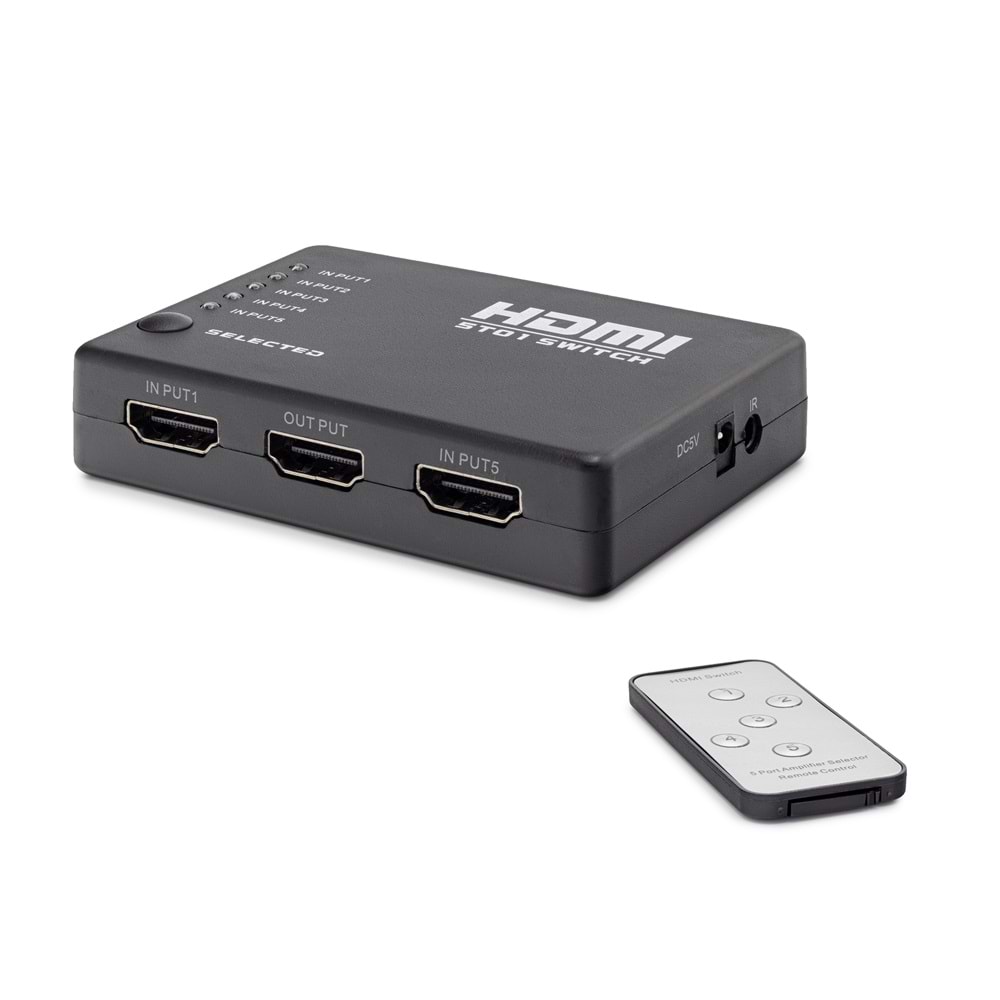 HADRON HDX1272 HDMI Switch Kumandalı 5 In 1 Out - Siyah