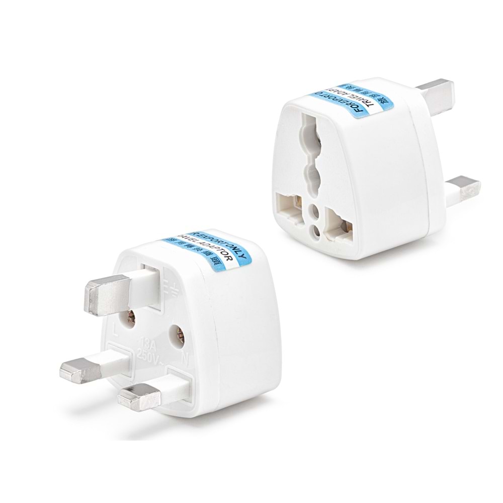 HADRON HDX1299 İngiliz Tip Erkek Universal Dişi Fiş Adaptörü 13A 250V - Beyaz