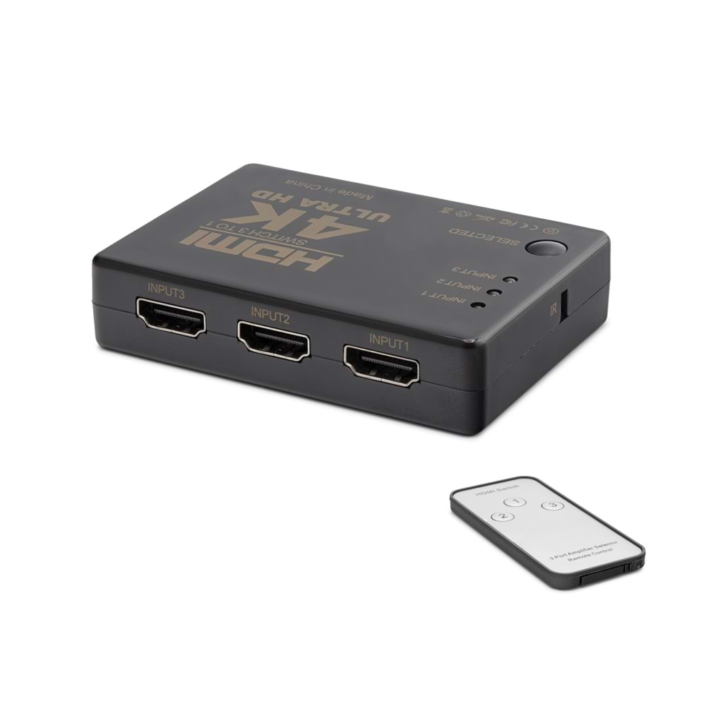 HADRON HDX1308 HDMI Switch 4K Kumandalı 3 In 1 Out - Siyah