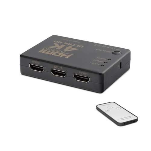 HADRON HDX1308 HDMI Switch 4K Kumandalı 3 In 1 Out - Siyah