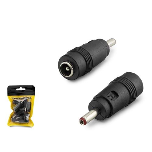 HADRON HDX1314 DC Jack Dönüştürücü 5.5 x 2.5 mm Soket 3.5 x 1.35 mm Fiş 10 Lu Paket - Siyah