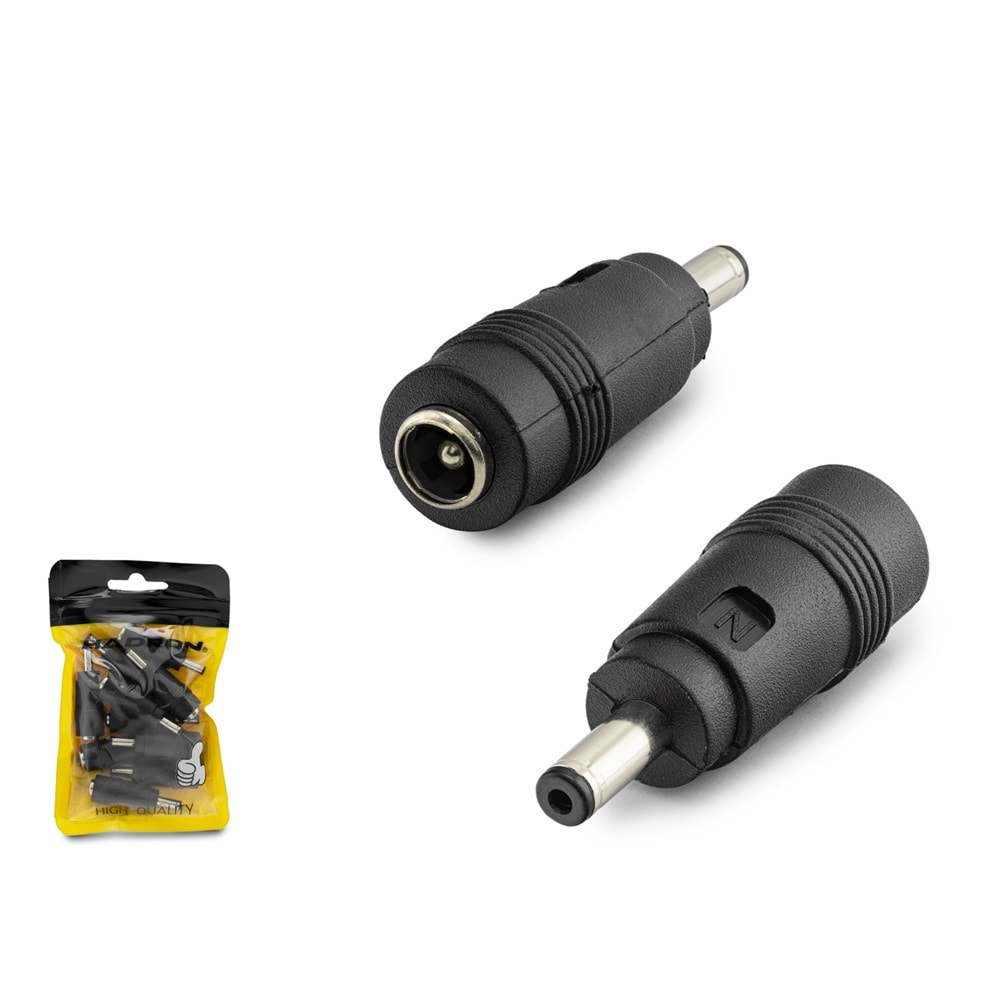HADRON HDX1315 DC Jack Dönüştürücü 5.5 x 2.5 mm Soket 4.0 x 1.35 mm Fiş 10 Lu Paket - Siyah