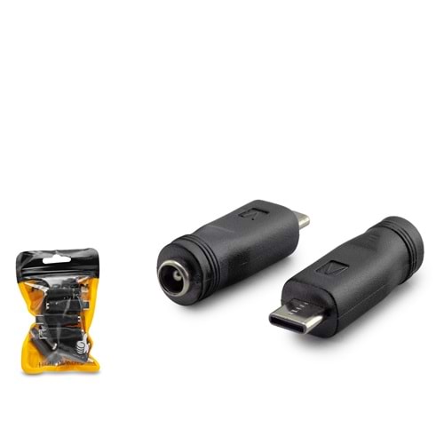 HADRON HDX1340 DC Jack Dönüştürücü 5.5 x 2.5 mm Soket Type-C Fiş 10 Lu Paket - Siyah