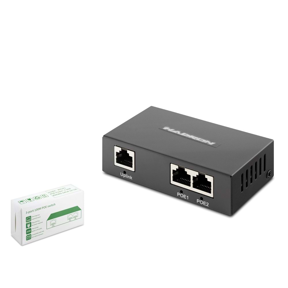 HADRON HDX1353 PoE Switch 2 Port 10/100 Mbps 1 Uplink - Siyah