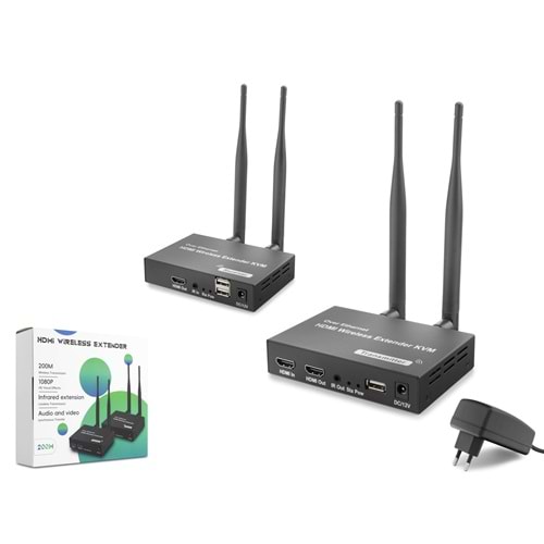 HADRON HDX1383 HDMI KVM Kablosuz Extender Loop-Out 1080p 200 m - Siyah