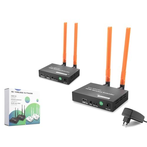 HADRON HDX1384 HDMI Kablosuz Görüntü ve Ses Aktarım Seti Loop-Out 1080p 300 m - Siyah