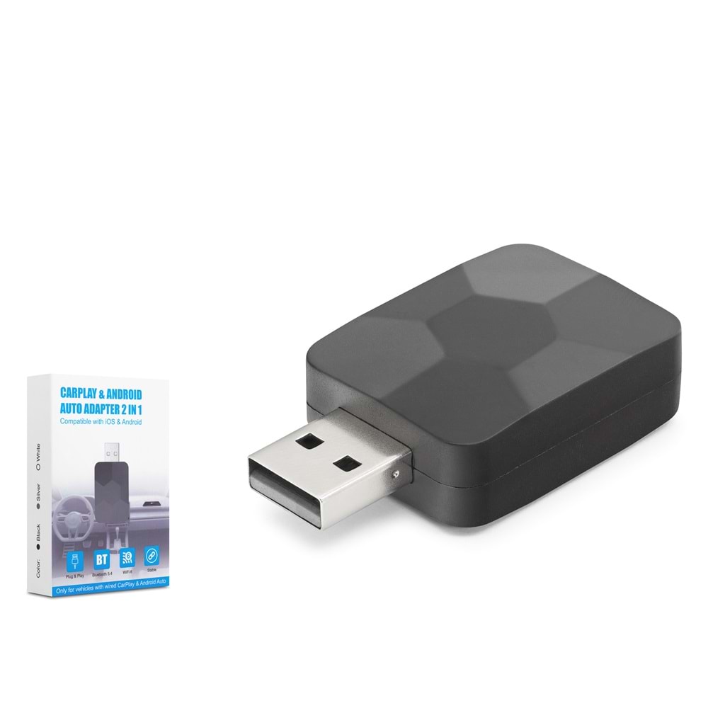 HADRON HDX1395 Kablosuz CarPlay ve Android Auto Adaptörü Bluetooth 5.0 5 GHz WiFi - Siyah